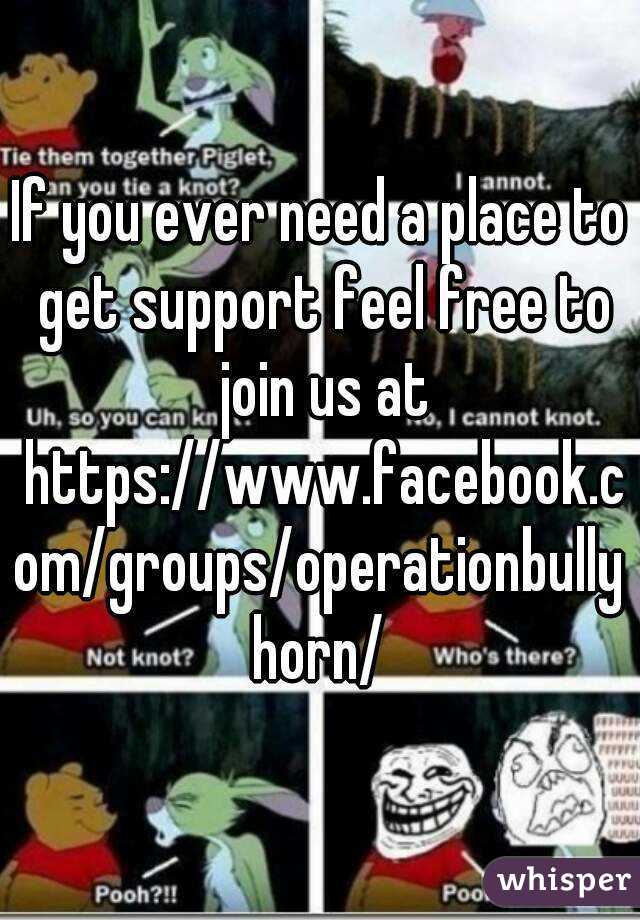 If you ever need a place to get support feel free to join us at https://www.facebook.com/groups/operationbullyhorn/