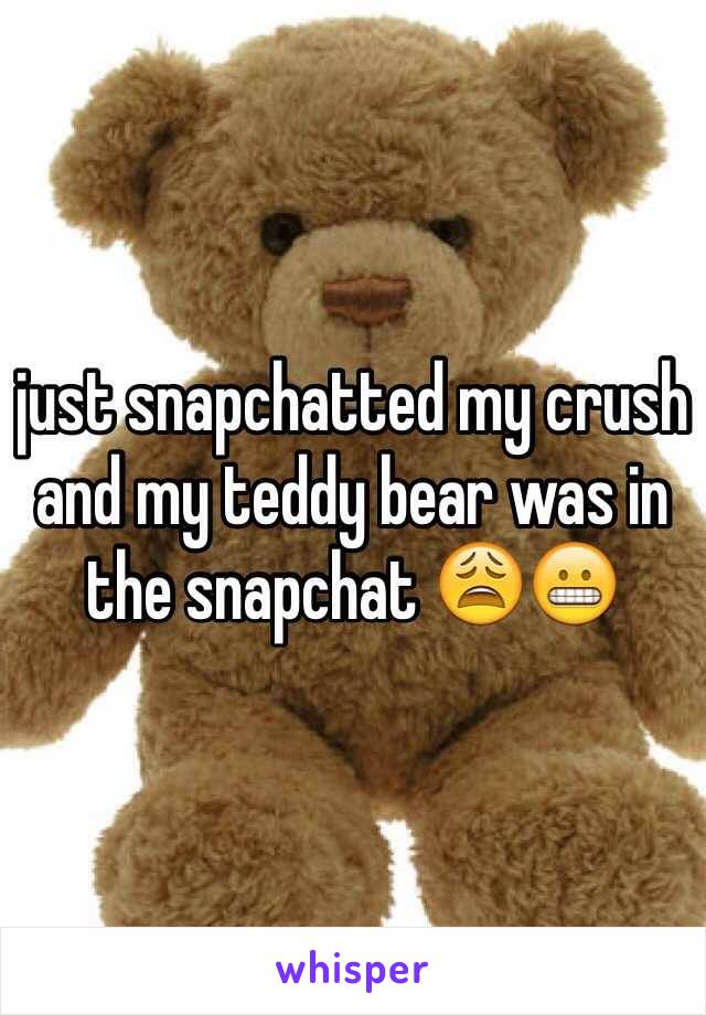 just snapchatted my crush and my teddy bear was in the snapchat ðŸ˜©ðŸ˜¬