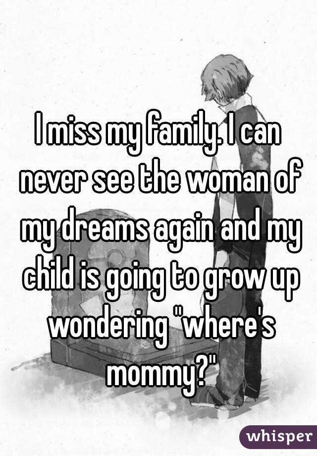 I miss my family. I can never see the woman of my dreams again and my child is going to grow up wondering "where's mommy?"