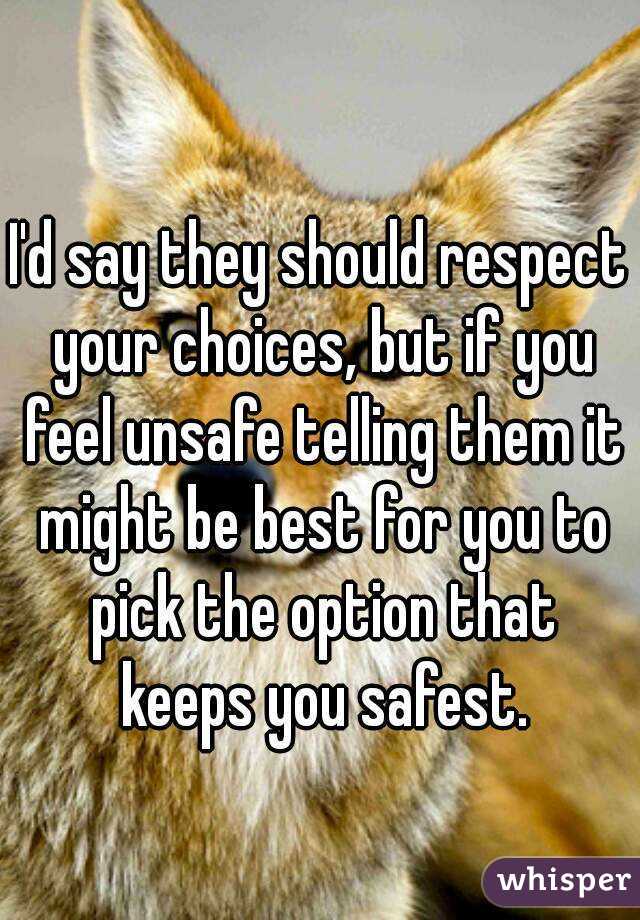 I'd say they should respect your choices, but if you feel unsafe telling them it might be best for you to pick the option that keeps you safest.