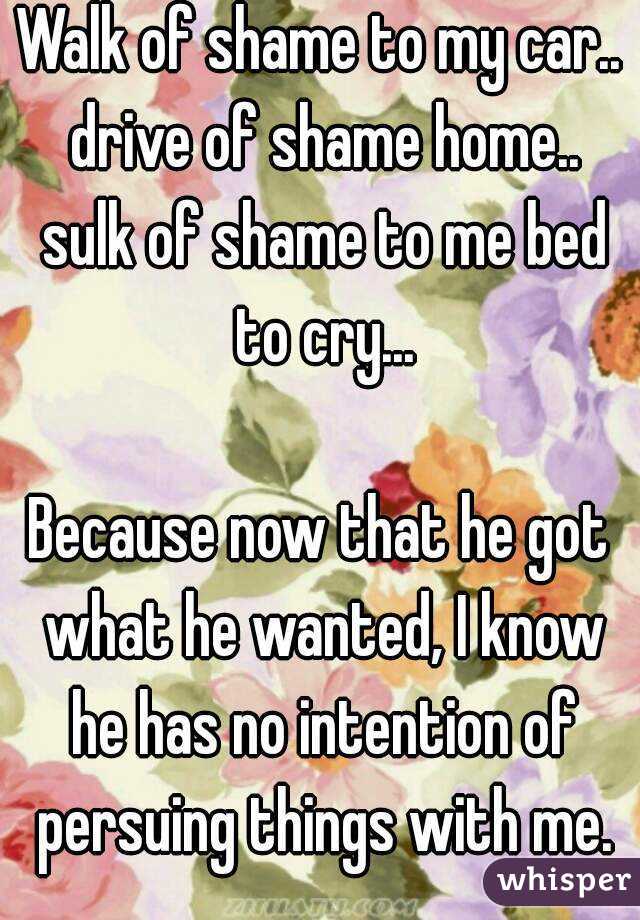 Walk of shame to my car.. drive of shame home.. sulk of shame to me bed to cry...

Because now that he got what he wanted, I know he has no intention of persuing things with me.