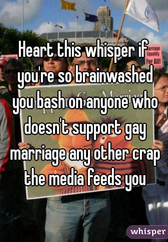 Heart this whisper if you're so brainwashed you bash on anyone who doesn't support gay marriage any other crap the media feeds you