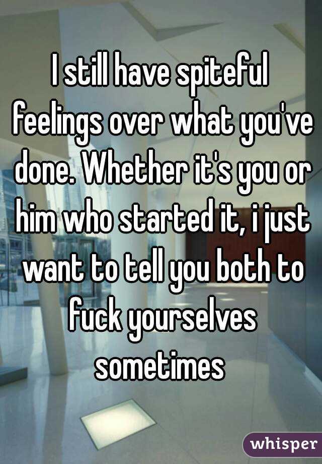 I still have spiteful feelings over what you've done. Whether it's you or him who started it, i just want to tell you both to fuck yourselves sometimes 