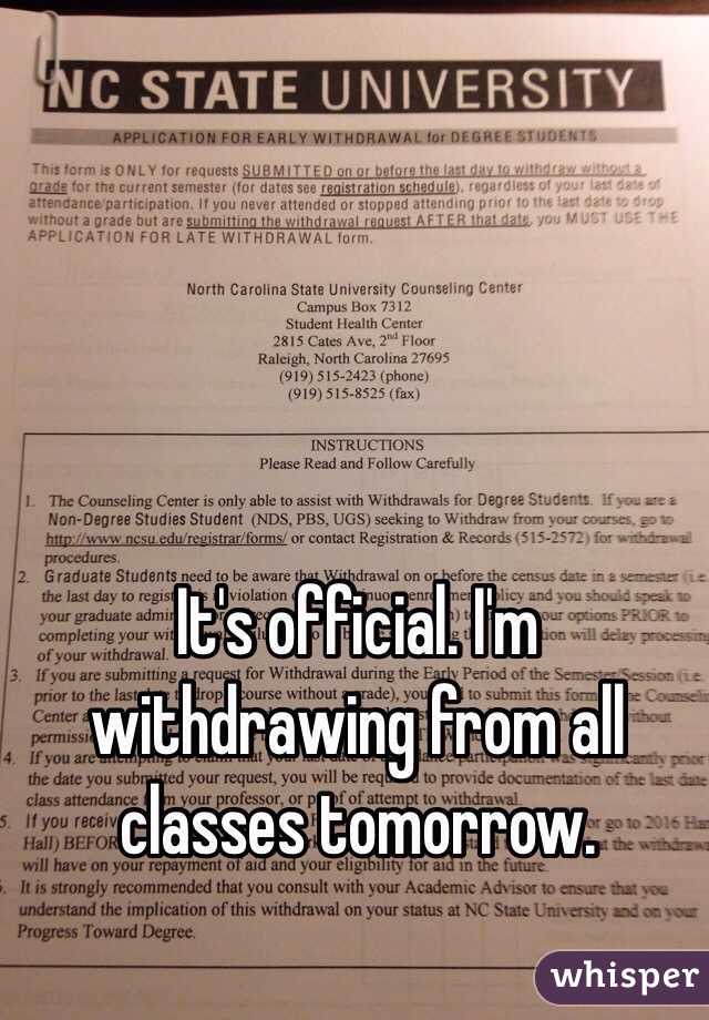 It's official. I'm withdrawing from all classes tomorrow. 