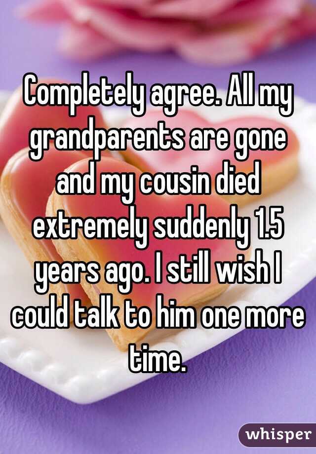 Completely agree. All my grandparents are gone and my cousin died extremely suddenly 1.5 years ago. I still wish I could talk to him one more time.