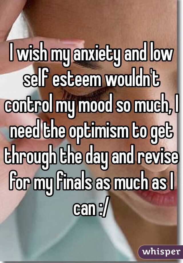 I wish my anxiety and low self esteem wouldn't control my mood so much, I need the optimism to get through the day and revise for my finals as much as I can :/ 