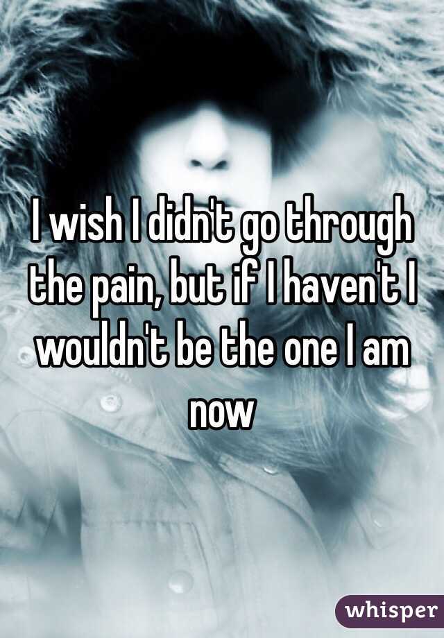 I wish I didn't go through the pain, but if I haven't I wouldn't be the one I am now