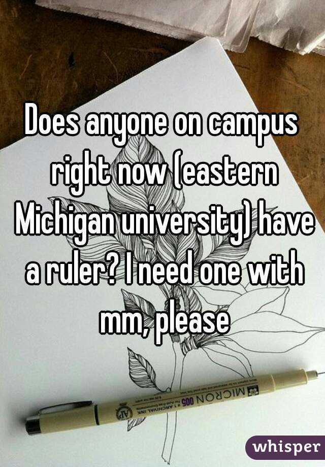 Does anyone on campus right now (eastern Michigan university) have a ruler? I need one with mm, please