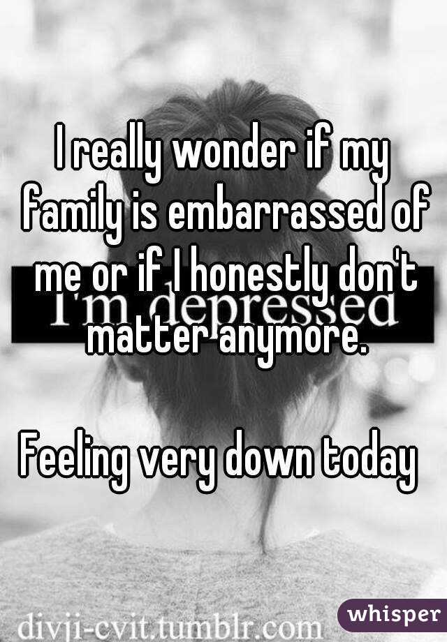 I really wonder if my family is embarrassed of me or if I honestly don't matter anymore.

Feeling very down today 
