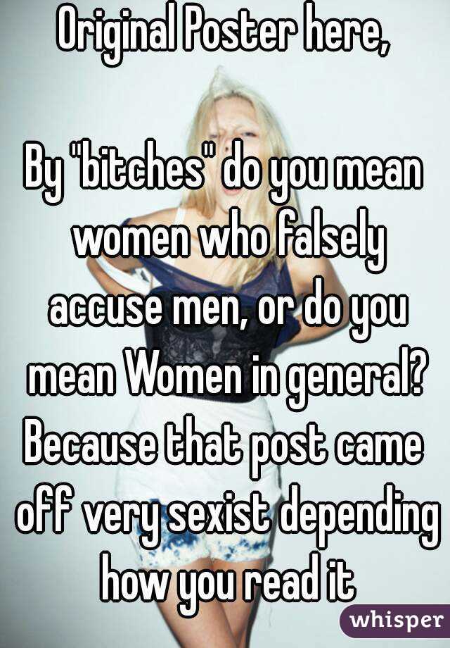 Original Poster here,

By "bitches" do you mean women who falsely accuse men, or do you mean Women in general?
Because that post came off very sexist depending how you read it