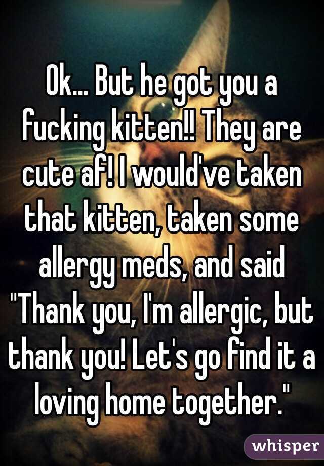 Ok... But he got you a fucking kitten!! They are cute af! I would've taken that kitten, taken some allergy meds, and said "Thank you, I'm allergic, but thank you! Let's go find it a loving home together."