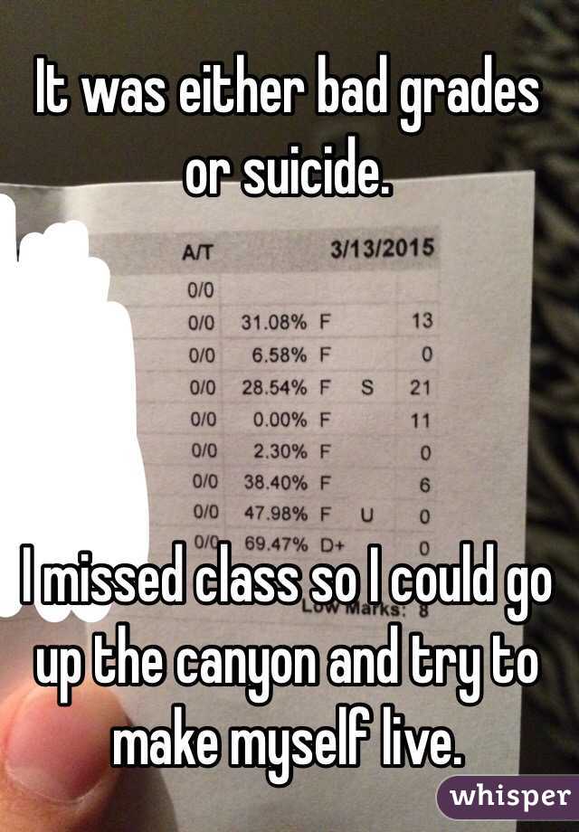 It was either bad grades or suicide. 




I missed class so I could go up the canyon and try to make myself live.