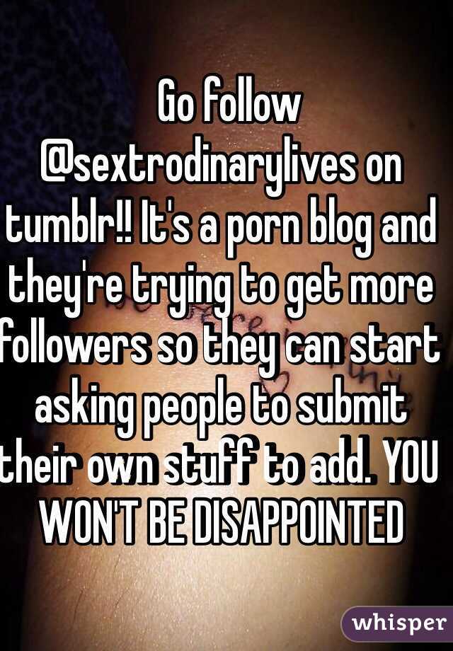   Go follow @sextrodinarylives on tumblr!! It's a porn blog and they're trying to get more followers so they can start asking people to submit their own stuff to add. YOU WON'T BE DISAPPOINTED