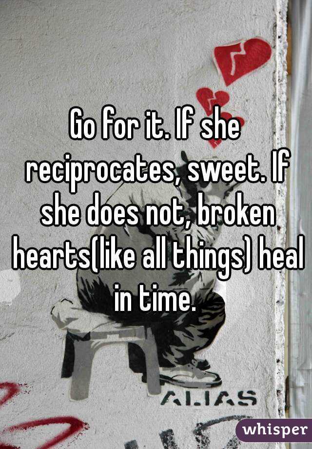 Go for it. If she reciprocates, sweet. If she does not, broken hearts(like all things) heal in time. 