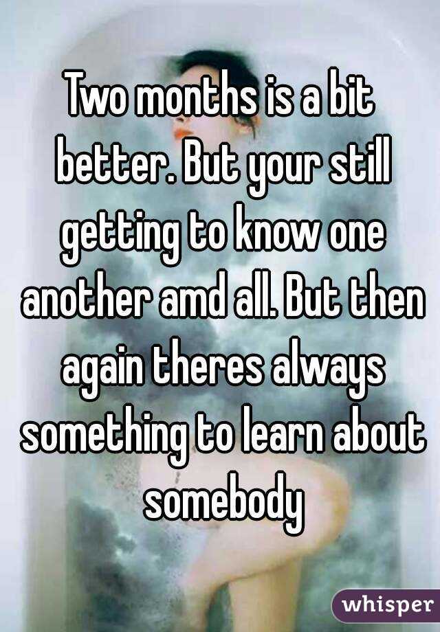 Two months is a bit better. But your still getting to know one another amd all. But then again theres always something to learn about somebody