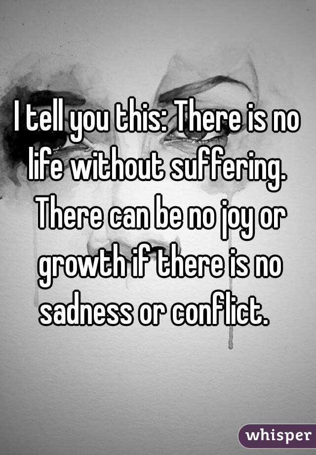 I tell you this: There is no life without suffering.  There can be no joy or growth if there is no sadness or conflict.  