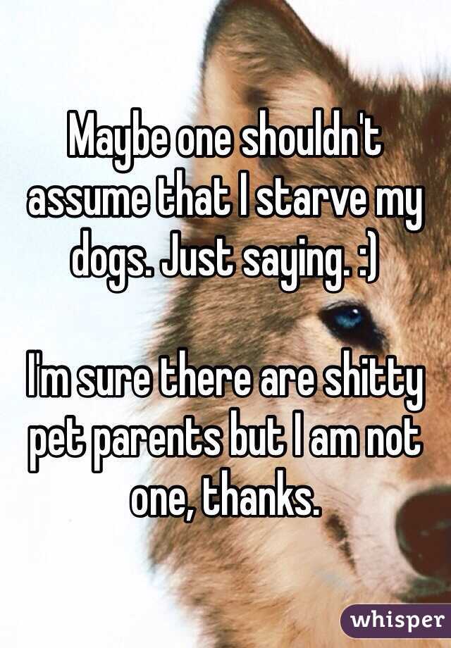 Maybe one shouldn't assume that I starve my dogs. Just saying. :)

I'm sure there are shitty pet parents but I am not one, thanks. 