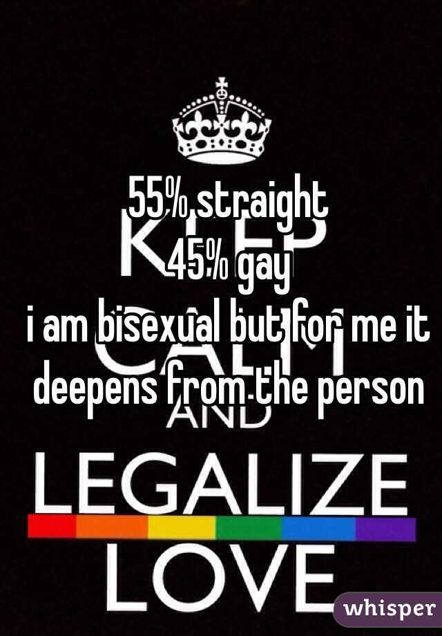 55% straight 
45% gay 
i am bisexual but for me it deepens from the person