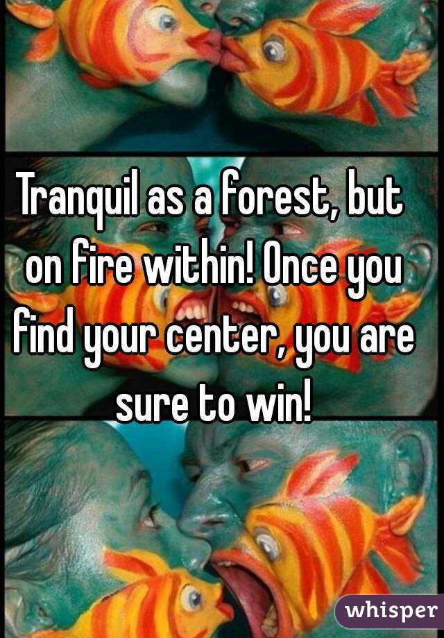 Tranquil as a forest, but on fire within! Once you find your center, you are sure to win!