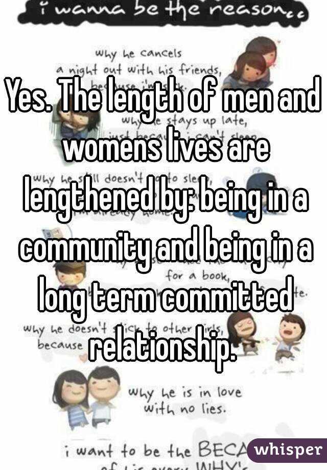 Yes. The length of men and womens lives are lengthened by: being in a community and being in a long term committed relationship. 