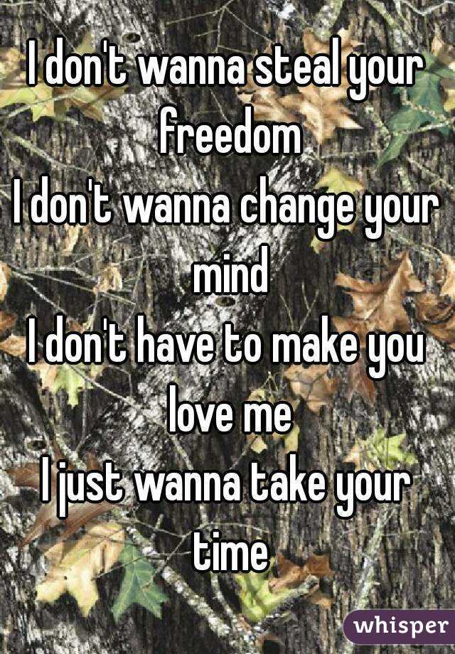 I don't wanna steal your freedom
I don't wanna change your mind
I don't have to make you love me
I just wanna take your time