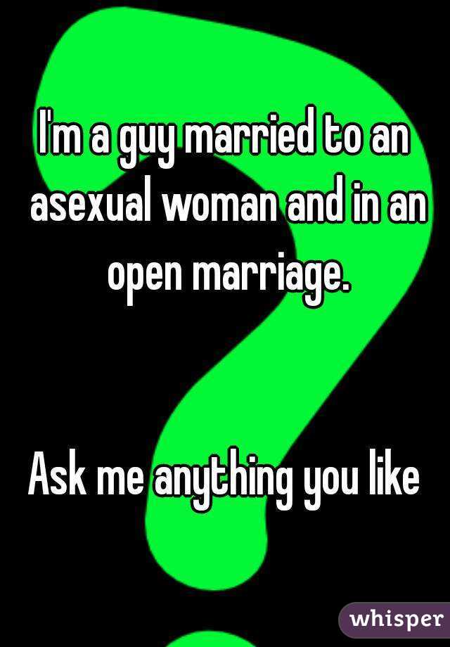 I'm a guy married to an asexual woman and in an open marriage.


Ask me anything you like