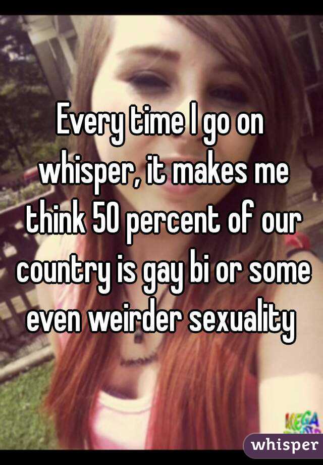 Every time I go on whisper, it makes me think 50 percent of our country is gay bi or some even weirder sexuality 