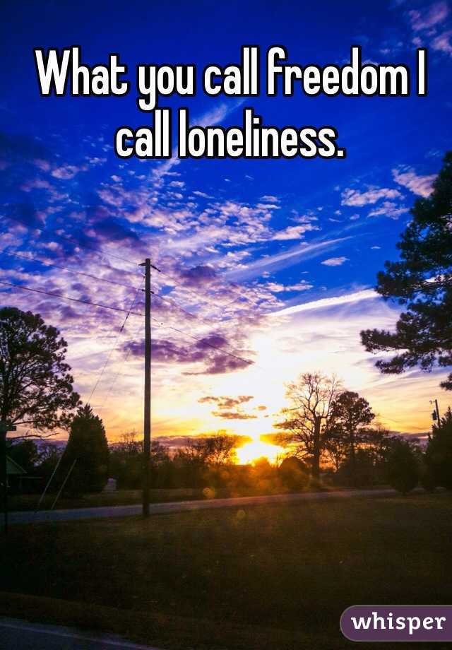 What you call freedom I call loneliness. 