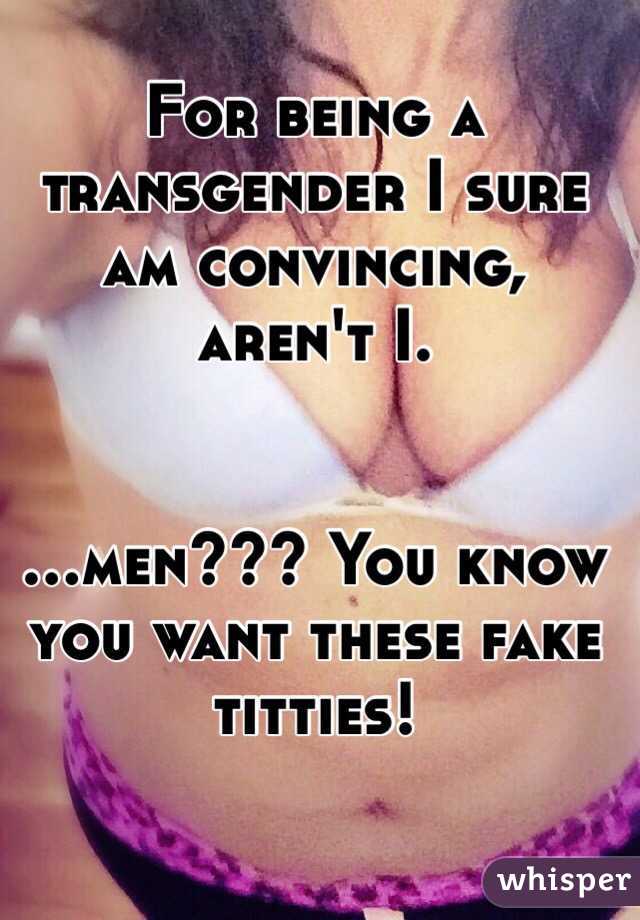 For being a transgender I sure am convincing, aren't I.


...men??? You know you want these fake titties!