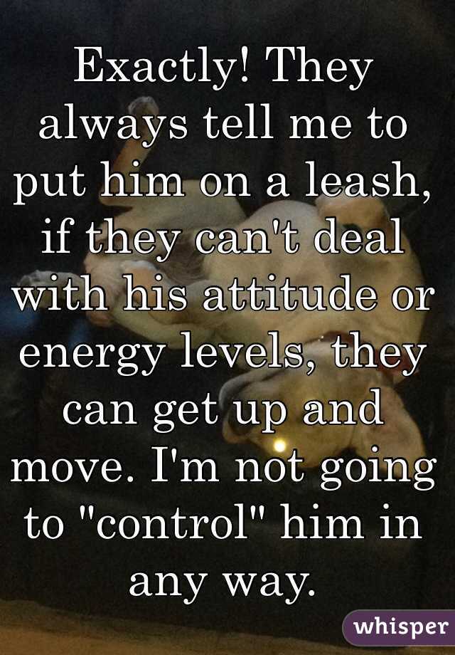 Exactly! They always tell me to put him on a leash, if they can't deal with his attitude or energy levels, they can get up and move. I'm not going to "control" him in any way. 