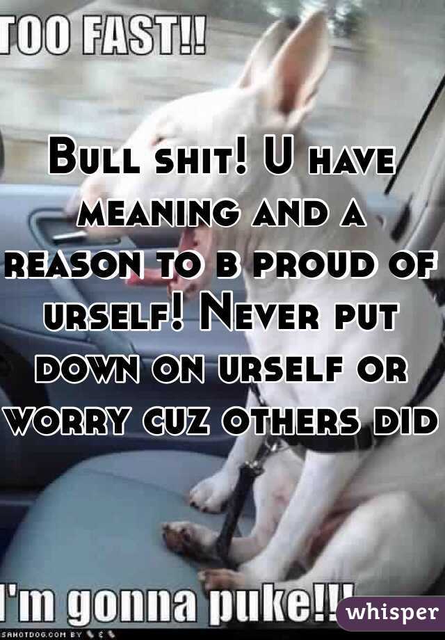 Bull shit! U have meaning and a reason to b proud of urself! Never put down on urself or worry cuz others did