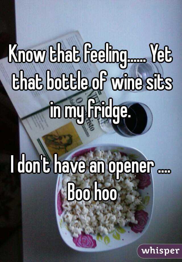 Know that feeling...... Yet that bottle of wine sits in my fridge. 

I don't have an opener .... Boo hoo