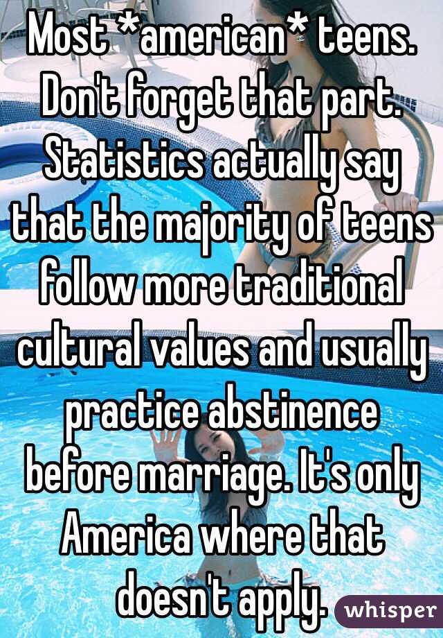 Most *american* teens.
Don't forget that part.  Statistics actually say that the majority of teens follow more traditional cultural values and usually practice abstinence before marriage. It's only America where that doesn't apply.