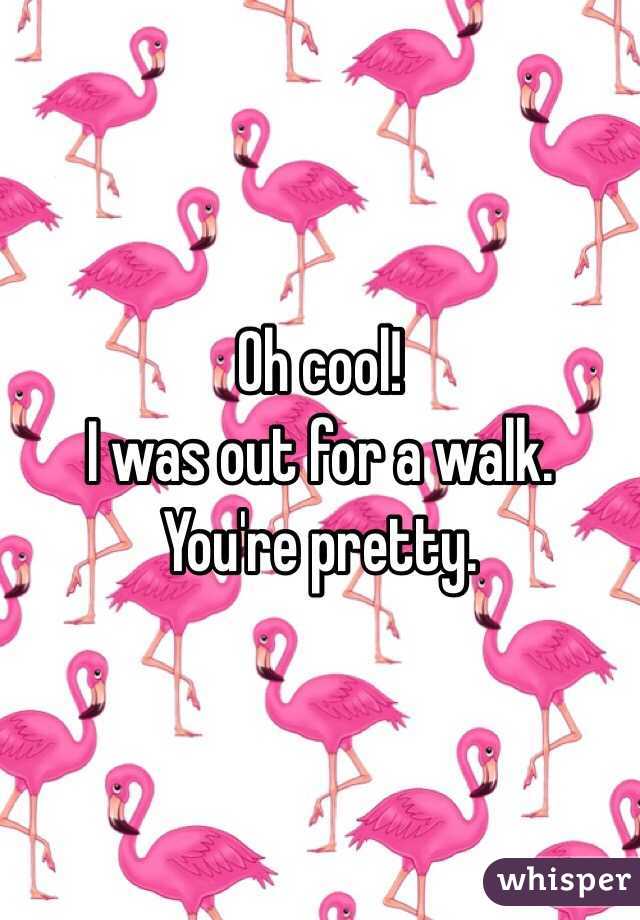 Oh cool! 
I was out for a walk. 
You're pretty. 