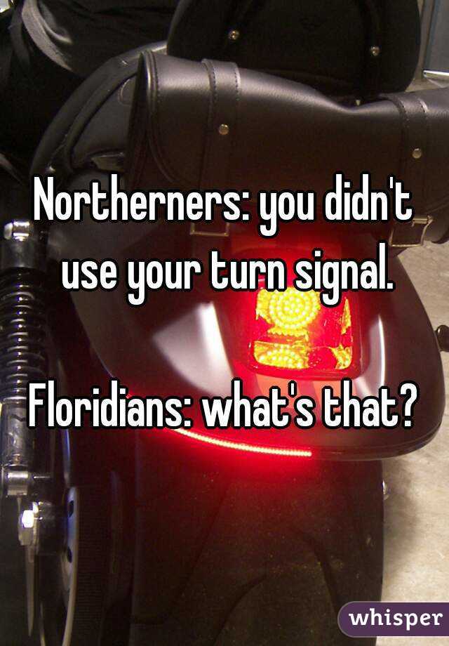 Northerners: you didn't use your turn signal.

Floridians: what's that?