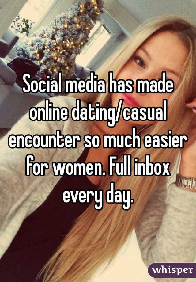 Social media has made online dating/casual encounter so much easier for women. Full inbox every day. 