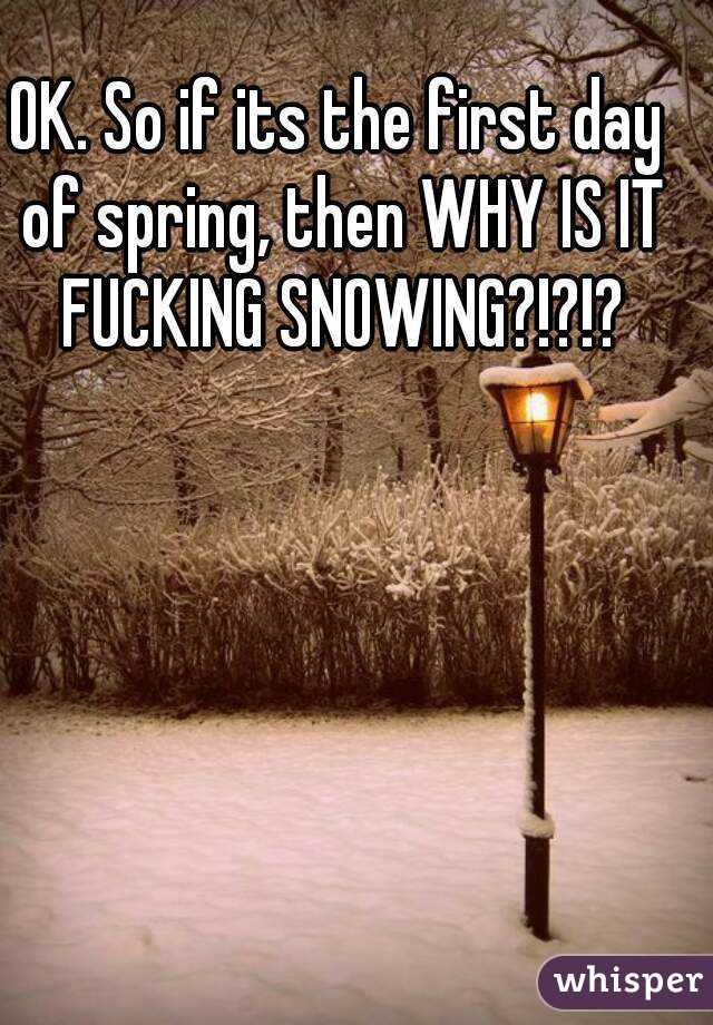 OK. So if its the first day of spring, then WHY IS IT FUCKING SNOWING?!?!?