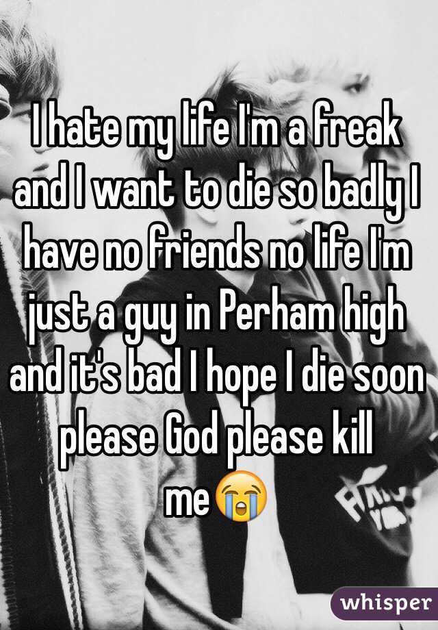 I hate my life I'm a freak and I want to die so badly I have no friends no life I'm just a guy in Perham high and it's bad I hope I die soon please God please kill me😭