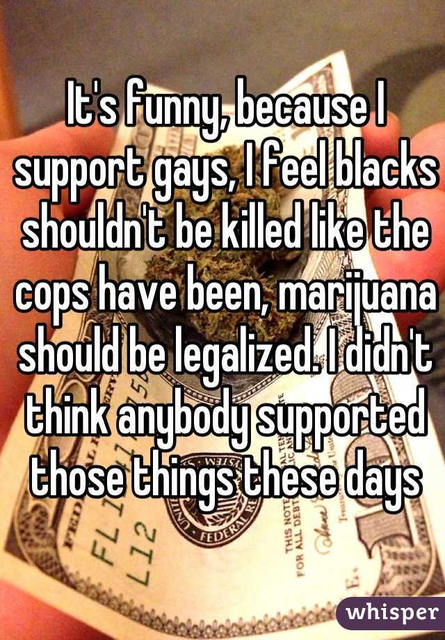 It's funny, because I support gays, I feel blacks shouldn't be killed like the cops have been, marijuana should be legalized. I didn't think anybody supported those things these days