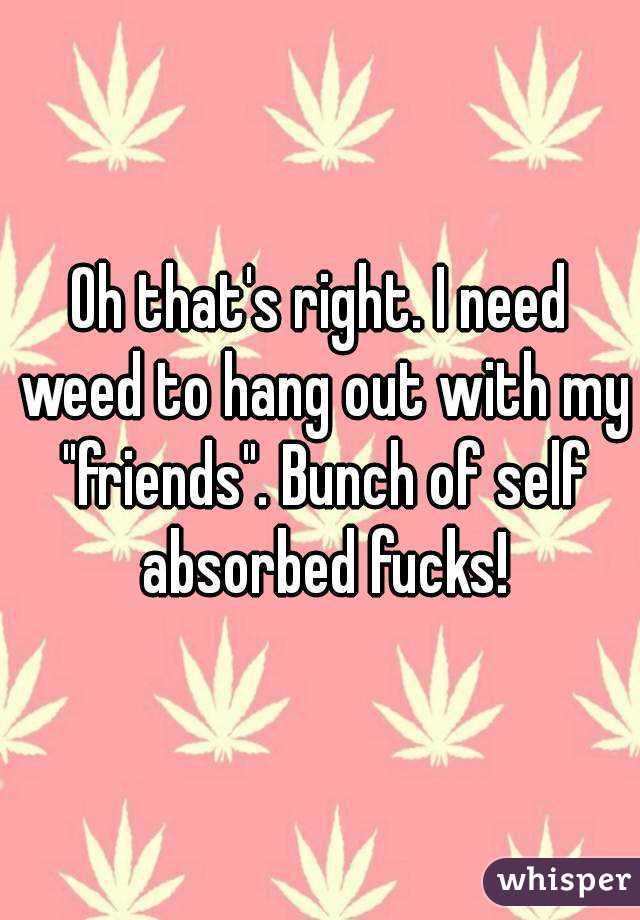 Oh that's right. I need weed to hang out with my "friends". Bunch of self absorbed fucks!