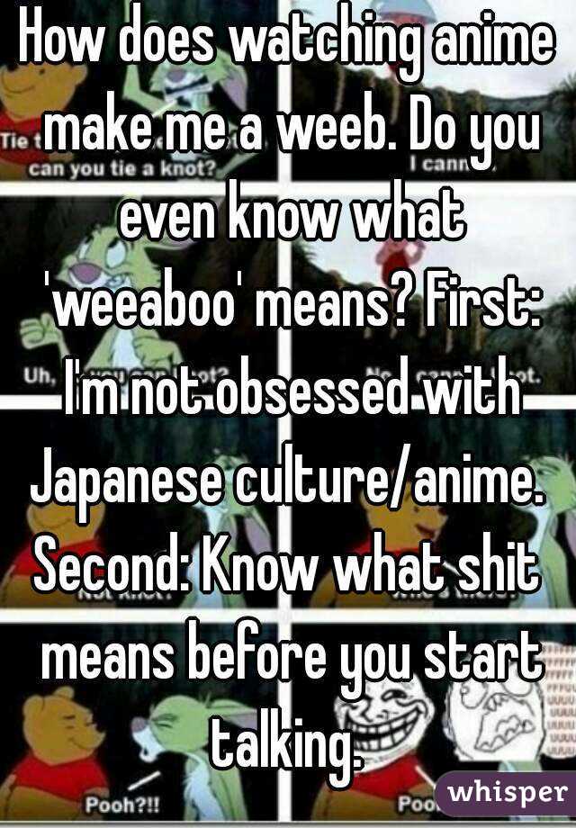 How does watching anime make me a weeb. Do you even know what 'weeaboo' means? First: I'm not obsessed with Japanese culture/anime. 
Second: Know what shit means before you start talking. 