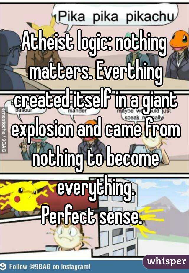 Atheist logic: nothing matters. Everthing created itself in a giant explosion and came from nothing to become everything.
Perfect sense. 