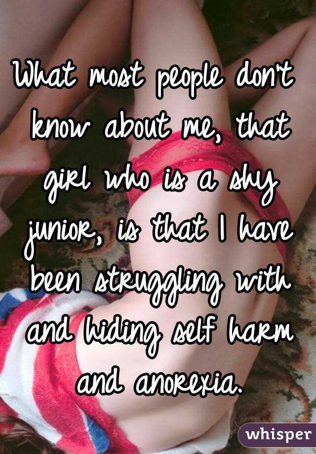 What most people don't know about me, that girl who is a shy junior, is that I have been struggling with and hiding self harm and anorexia.