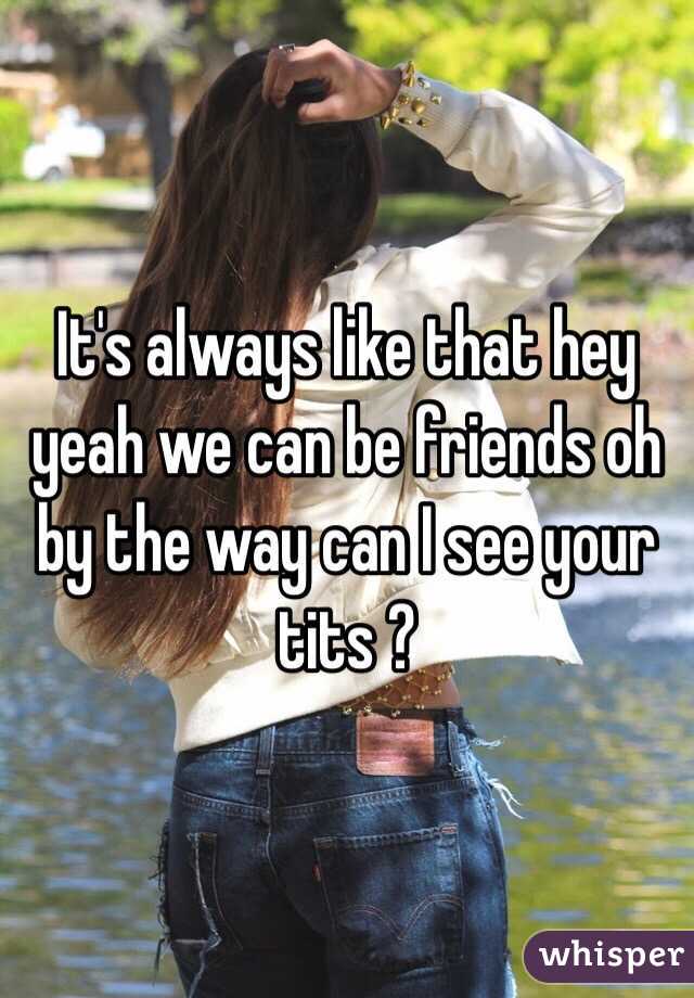 It's always like that hey yeah we can be friends oh by the way can I see your tits ? 