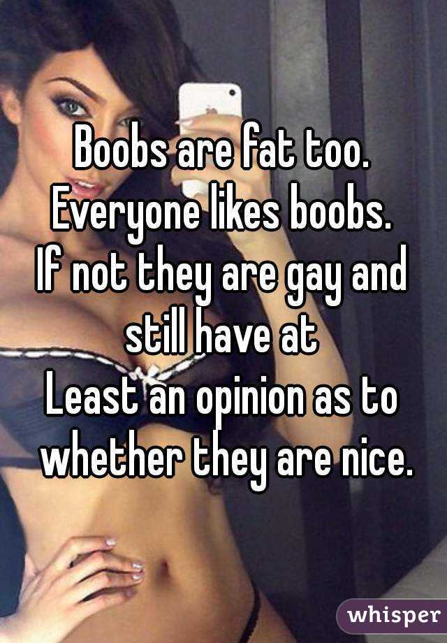 Boobs are fat too.
Everyone likes boobs.
If not they are gay and still have at 
Least an opinion as to whether they are nice.