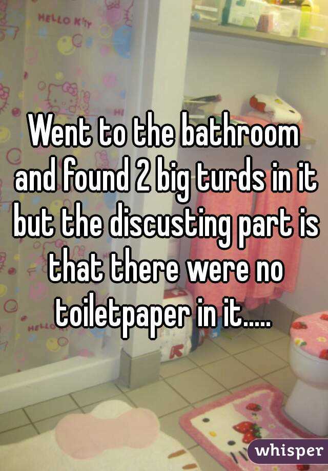 Went to the bathroom and found 2 big turds in it but the discusting part is that there were no toiletpaper in it..... 