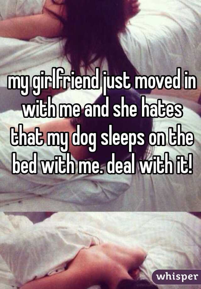 my girlfriend just moved in with me and she hates that my dog sleeps on the bed with me. deal with it!