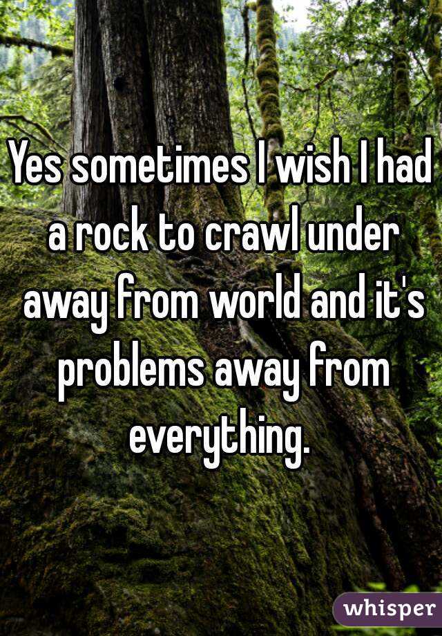Yes sometimes I wish I had a rock to crawl under away from world and it's problems away from everything. 