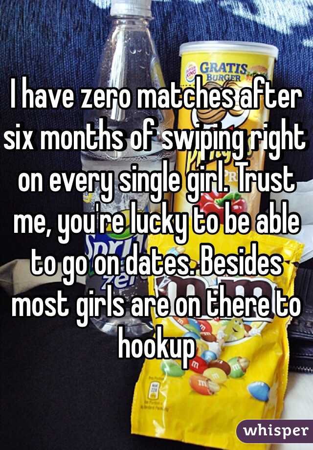 I have zero matches after six months of swiping right on every single girl. Trust me, you're lucky to be able to go on dates. Besides most girls are on there to hookup 