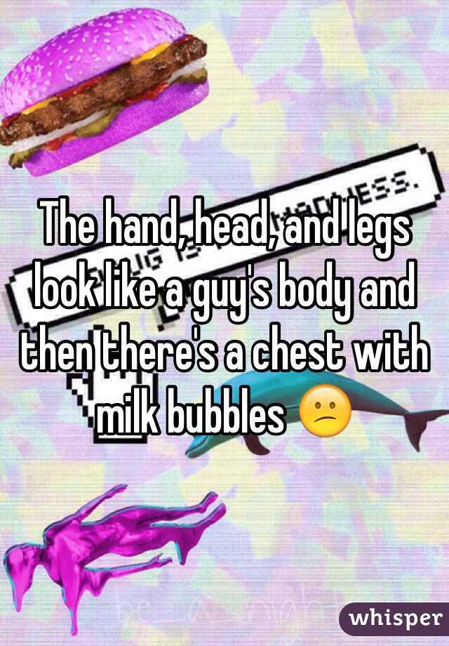 The hand, head, and legs look like a guy's body and then there's a chest with milk bubbles 😕